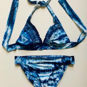 Lucky Brand Fine Quality Bathing Suit - Blue Tie Dye Bikini Top and Bottom S/P